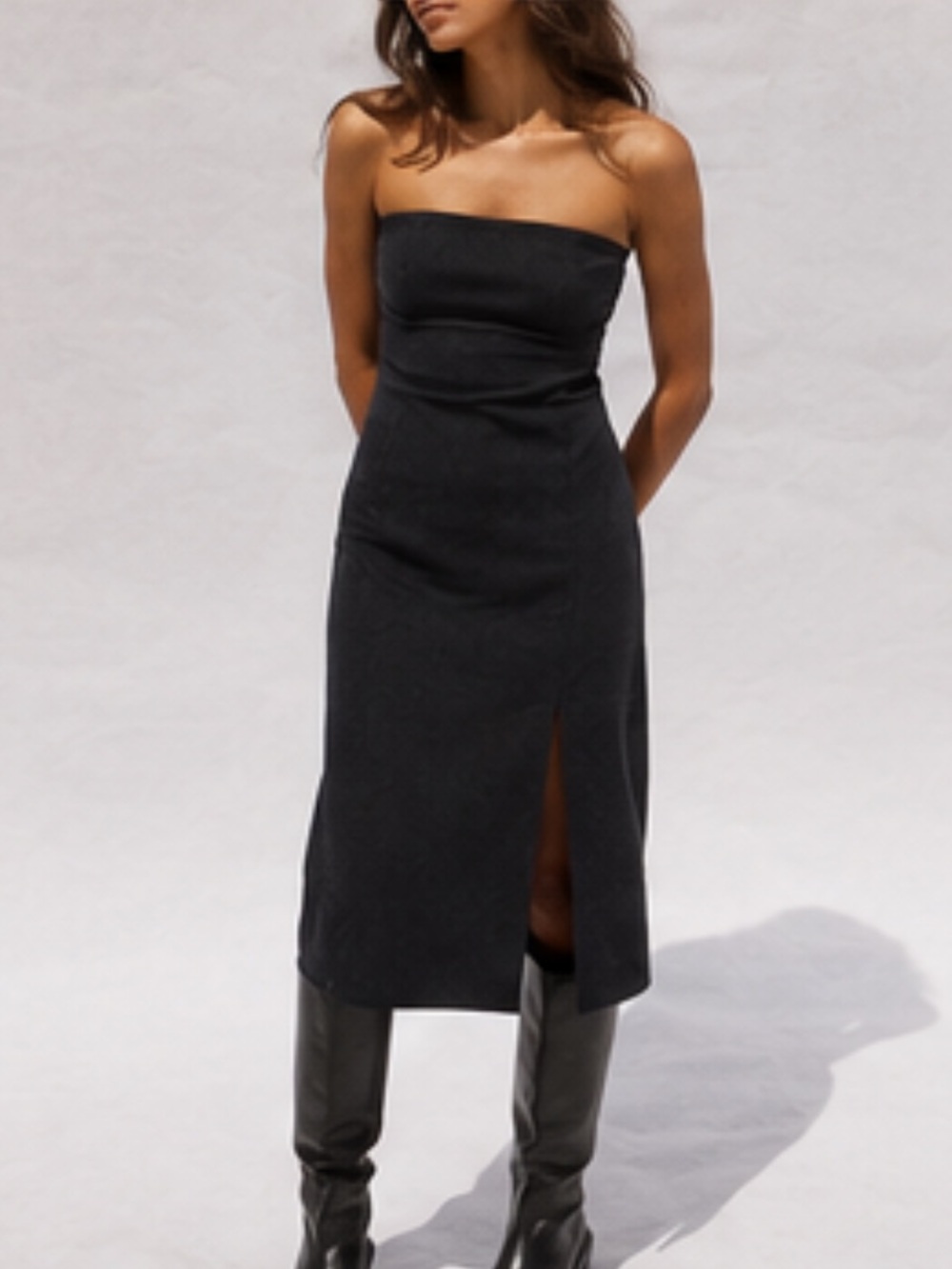 Zara Black/Ecru Pinstripe Strapless Midi Dress Size XS